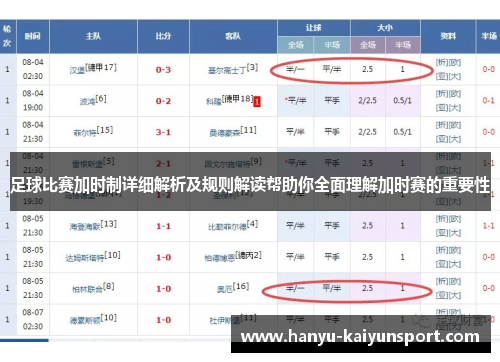 足球比赛加时制详细解析及规则解读帮助你全面理解加时赛的重要性